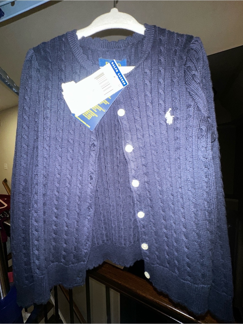 Polo by Ralph Lauren Navy Cable Knit Cardigan with White Buttons
